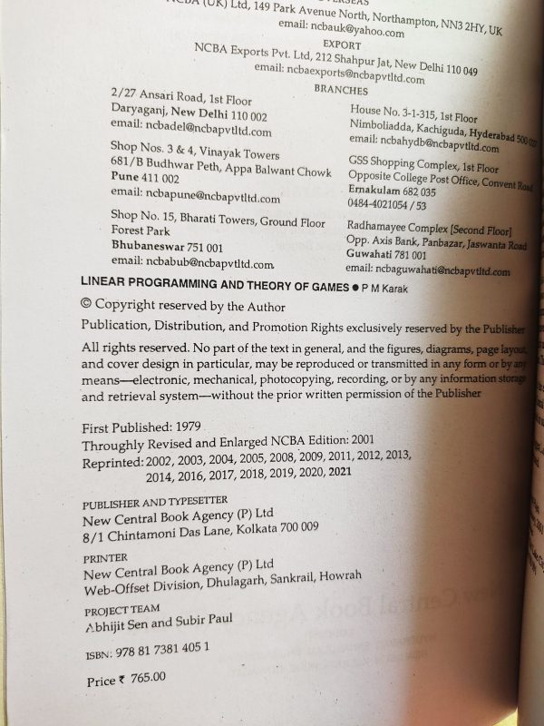 Linear Programming and Theory of Games by P.M. Karak | New Central Book Agency - Image 2